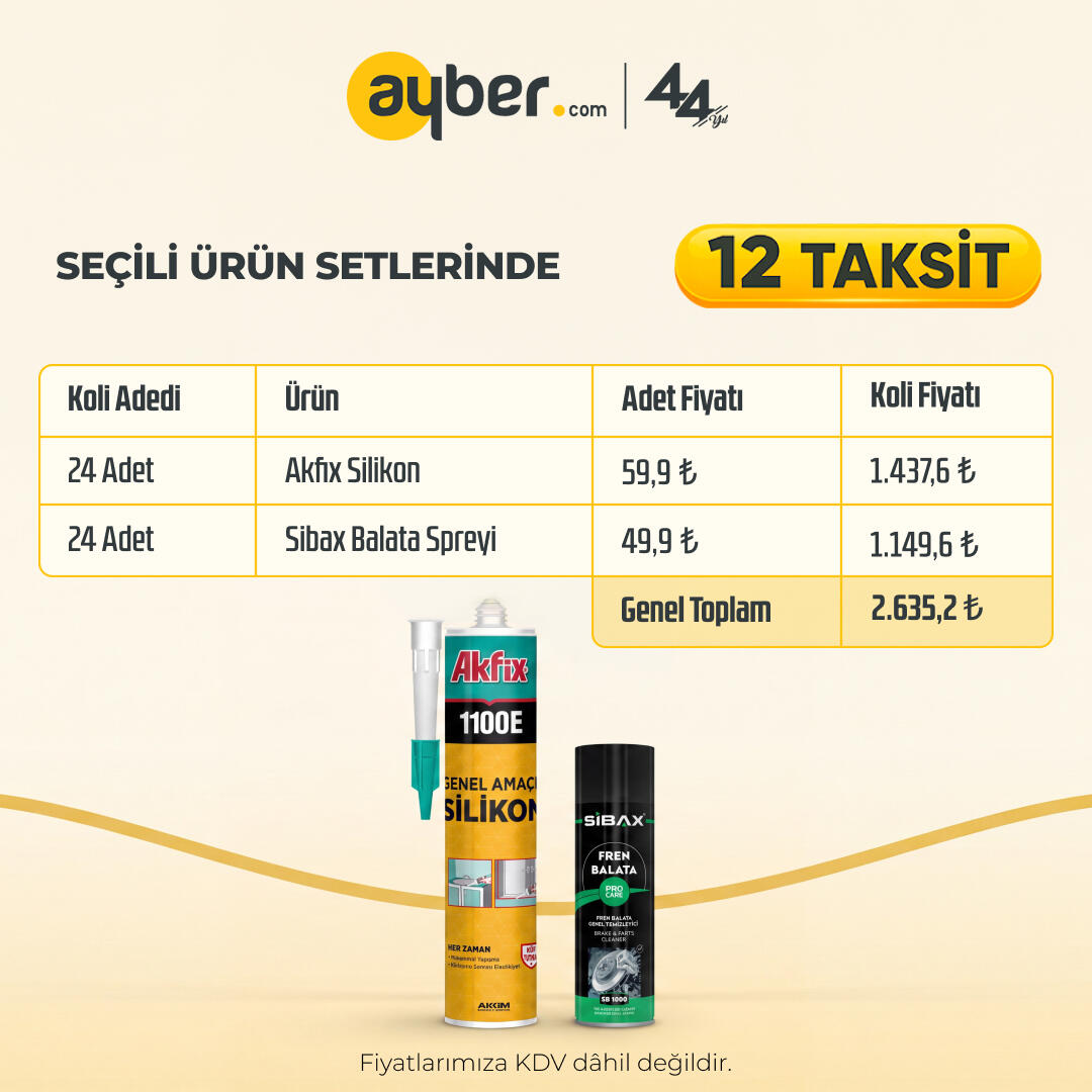 Akfix Silikon + Sibax Balata Spreyi | Ürün Seti | 12 Taksit
